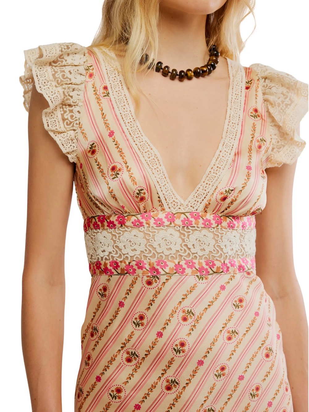 🌷Free People Bali Belle Floral Ruffle Satin Midi Dress - Picture 3 of 7